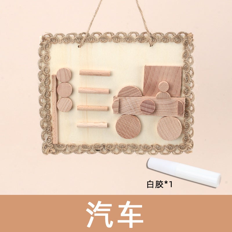 Children'S Puzzle Handmade Tree Branch Picture Frame Painting Children'S Creative Natural Wood Chip Diy Semi-Finished Material Bag - Image 1